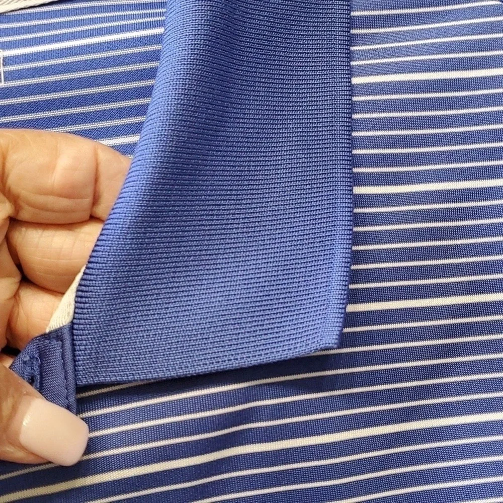 ADIDAS, Mens blue and white striped polo shirt. Size large Great used condition.